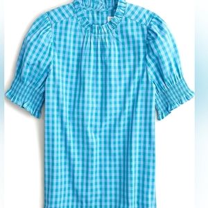 J Crew Smocked Cotton Poplin puff-sleeve top